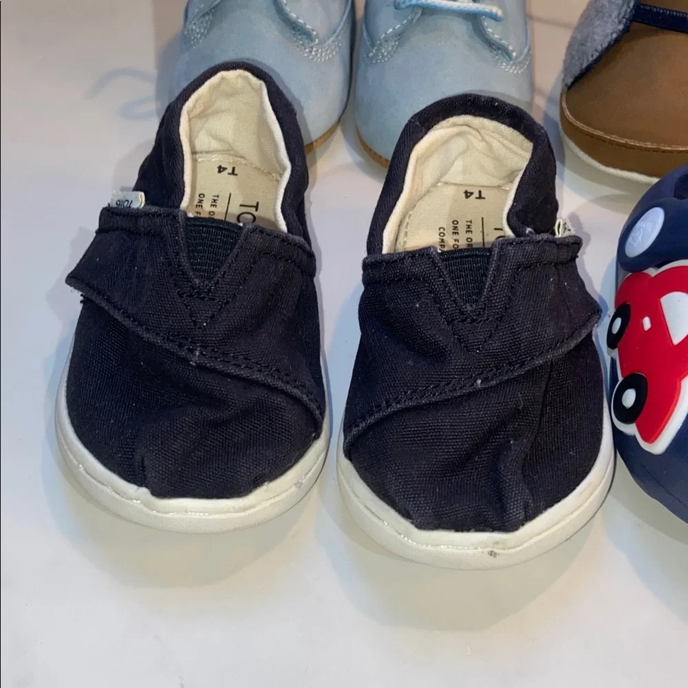 Baby Shoe Bundle Toms,Timberland and Carters- Blue, Brown, Black Sizes 2,3-6M,4T